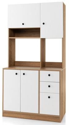Costway 71 Inch Kitchen Pantry with 3 Storage Cabinet and 3 Deep Drawers-White