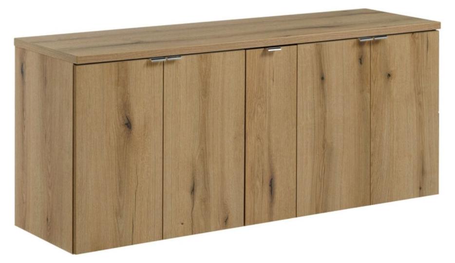 Hängendes Badezimmer-Set VANO in Eichenoptik 140cm: Unterschränke mit Schränken + Platte für das Waschbecken
