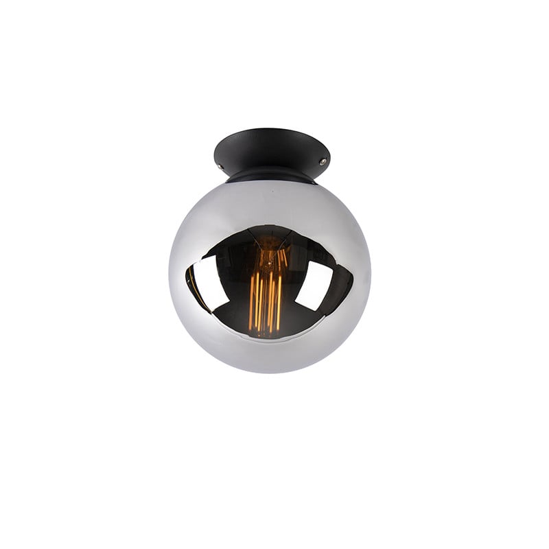 Qazqa Pallon Art Deco plafondlamp zwart met grijs rookglas