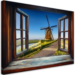 WANDBILD fensterblick windmühle naturlandschaft