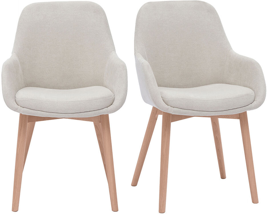 Miliboo Skandinavische Sessel aus Stoff in Samtoptik, Beige und Massivholz in heller Holzoptik (Set aus 2) HOLO