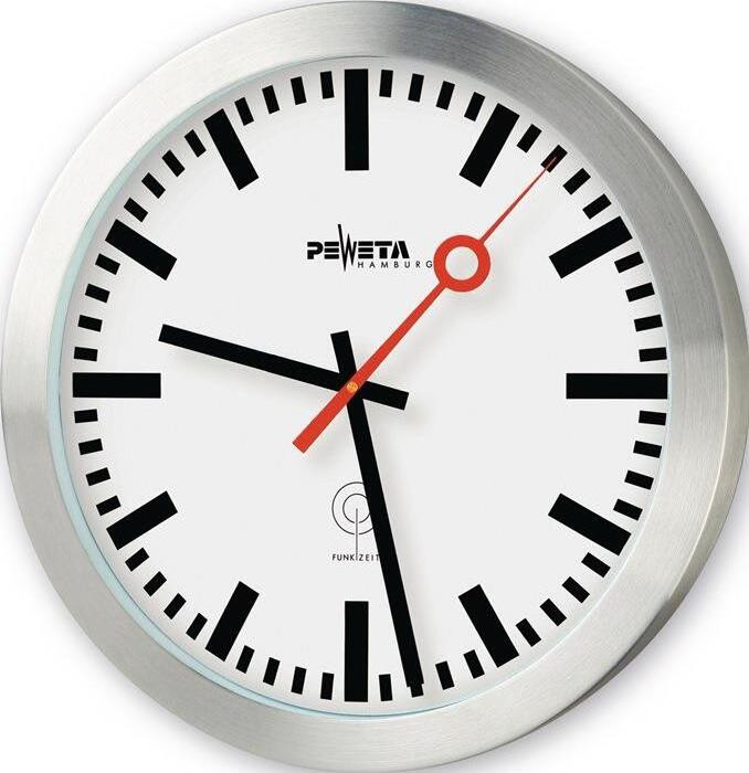 PEWETA Funkwanduhr Bahnhof zilver aluminium 30,0 cm