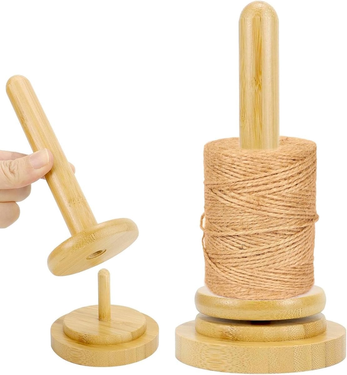 Ronde houten garenhouder met draaibare verticale garenopslag voor breien en haken