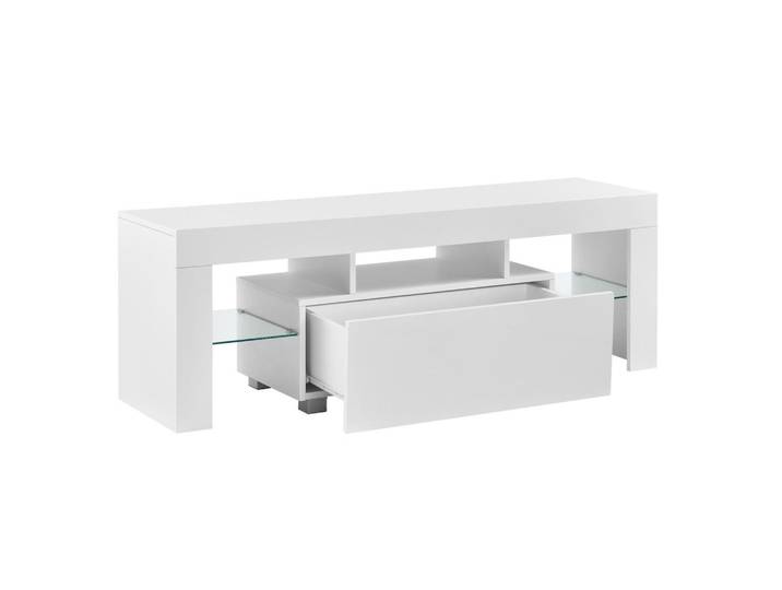 [en.casa] Tv-Element Grimsey, Weiß Hochglanz, Glas, 1 Schubladen, Rechteckig, 130x45x35 cm, Wohnzimmer, TV Möbel, Lowboards, Lowboards stehend