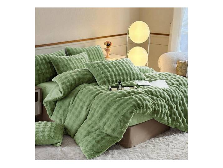 LuxusKollektion Kinderbettwäsche Bettwäsche 135x200 grün Kaninchenfellimitat Winter