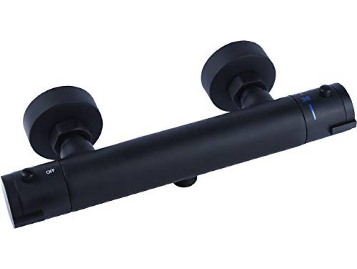 Cornat Douche-thermostaatkraan Noir - Black Edition - Mat zwart messing lichaam - Temperatuurkeuzegreep & warmwaterblokkering/Douchekraan voor opbouwmontage/Douchethermostaat / NERS3