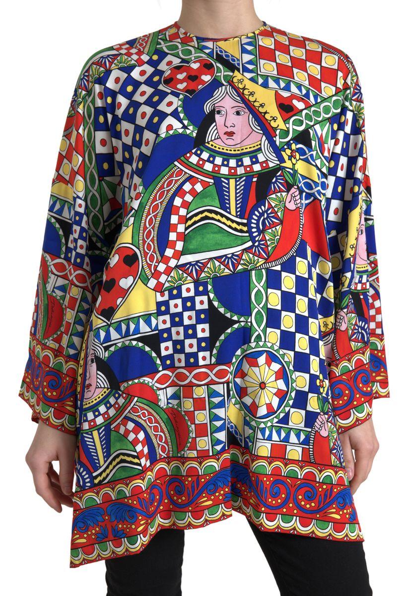 Seidenbluse mit Spielkarten-Print