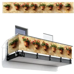 BALKON-SICHTSCHUTZ Blumentöpfe - Wand - Vintage Balkon Deko 500x75 cm