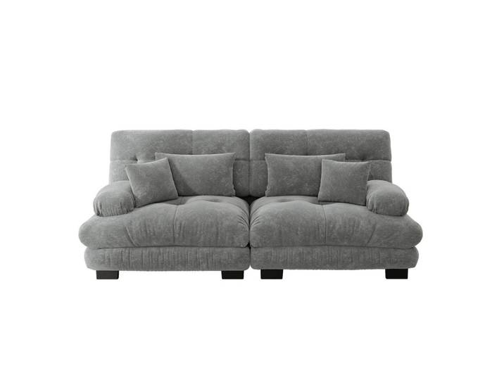 Redom Ecksofa modular mit Zierkissen und Lendenkissen, Chenille Grau, 220x77 cm, Wohnzimmer, Sofas & Couches, Wohnlandschaften, Ecksofas