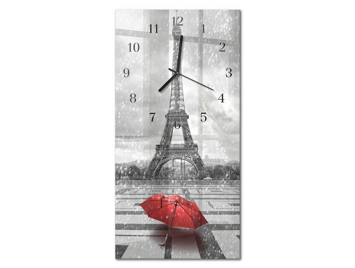 Tulup Wanduhr aus Glas 30x60 cm - Eiffelturm, Mehrfarbig, Rechteckig, 30x60x0.4 cm, Dekoration, Uhren, Wanduhren