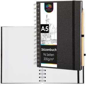 OfficeTree Skizzenbuch A5 hoch, 200 g/m², weiß, Spiralbindung, 48 Blatt