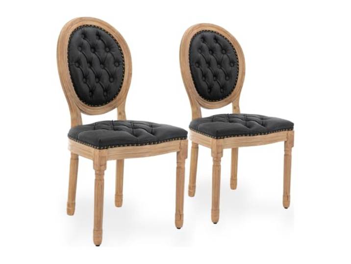 SEEDWAVE Esszimmerstühle 2er Set im Französischen Landhausstil Vintage Kunstleder Stühle mit Knopfheftung & Ziernieten, Massivholzrahmen in Used-Optik, gepolstert mit S-Federn