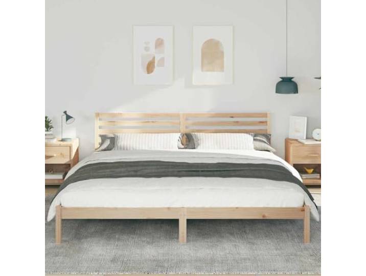 KTHLBRH Bett Kiefer massiv 200 x 210 cm braun Plattform-Design, glatte Oberfläche, minimalistischer Stil, rechteckige Basis