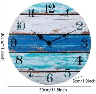 Inspired Living Blue Coastal Wall Clock 10 Inch Silent Non Ticking Beach Decor Clock b