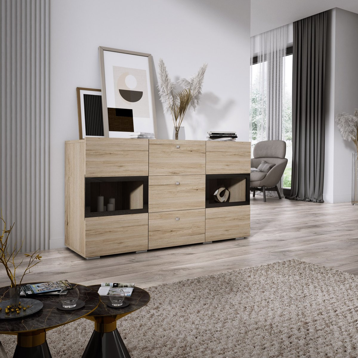 Meubel Square Dressoir Belix Eiken Sanremo Commode met geïntegreerde verlichting