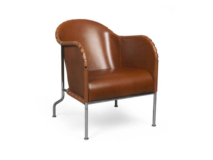 Källemo Fauteuil Bruno Cuir pleine fleur cognac-chrome