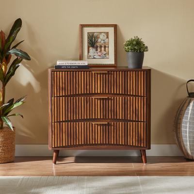Loedds 3-Drawer Mid-Century Modern Fluted Dresser with Metal Handles