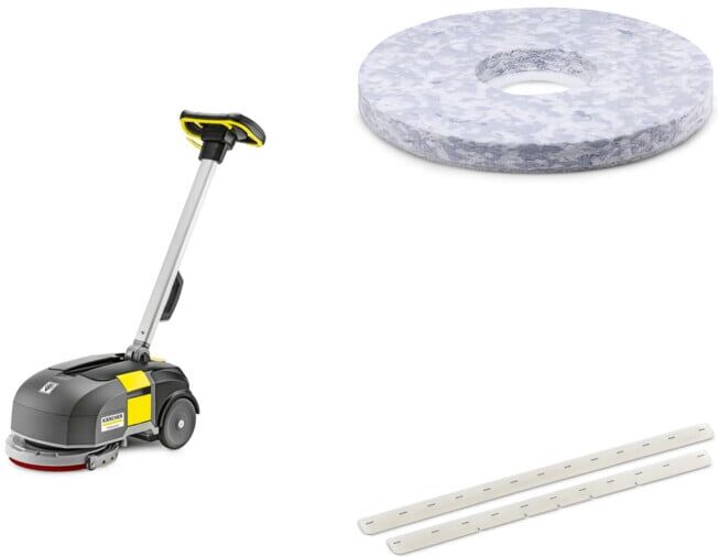 Set Kärcher Waschsauger Puzzi 10/2 ADV, 10 l Frischwasserbehälter, 2 l/min, 2 bar Sprühdruck + Kärcher Sauglippen, ölfest, geriffelt + Kärcher Melaminpad 2 x D 280