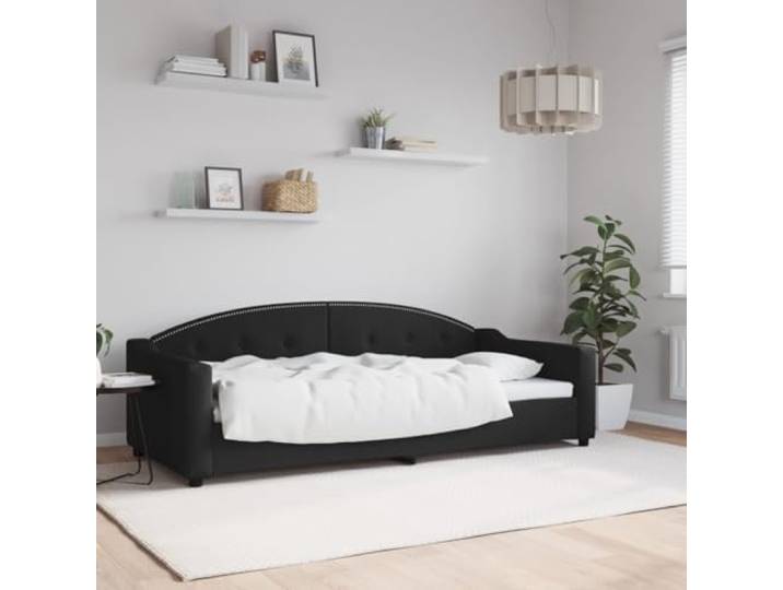 2 in 1 Tagesbett Stoff Schlafsofa Tagesbett Schwarz 90 x 200 cm Tagesbett Schwarz 90x200 cm Stoff Schlafsofa mit Lattenrost 2-in-1 Sofabett Gästebett Metallgestell Modernes Design, ohne