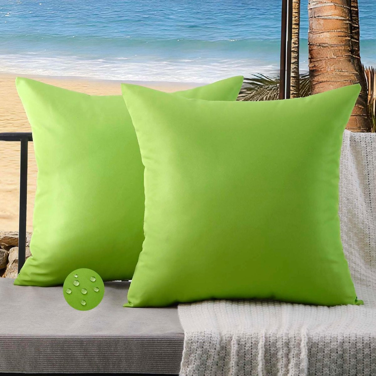SnelShoppen Set van 2 Waterdichte Outdoor Kussenhoezen Groen - 40 x 40 cm