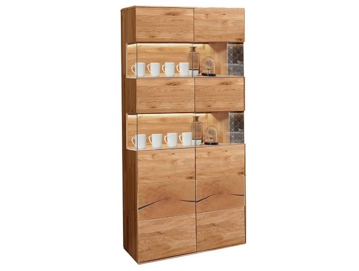Lomadox Vitrine WESTON-69 Massivholz Wildeiche geölt 100 cm Push-to-Open