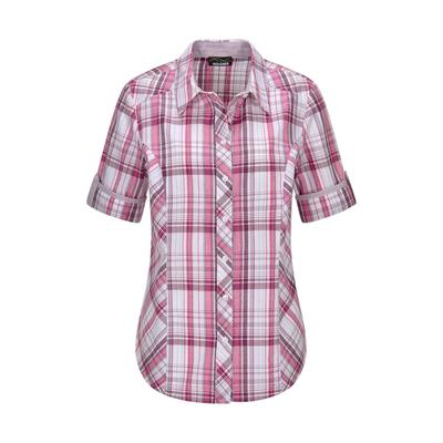 Hemdbluse GOLDNER "Blusenshirt mit Karomuster", Damen, Gr. 50, rosa (rosé, kariert), Obermaterial: 100% Baumwolle CO., gerade, Blusen Hemdbluse, Riegel am Ärmel