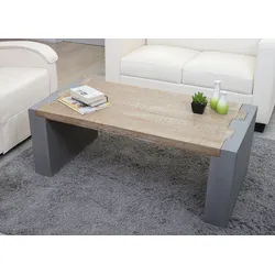 Couchtisch MCW-A15, Wohnzimmertisch, Beton-Optik Tanne Holz rustikal massiv MVG-zertifiziert 46x122x60cm