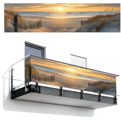 BALKON-SICHTSCHUTZ Strand - Dünen - Sonnenuntergang Deko XXL 500x130 cm
