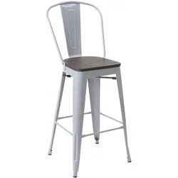 Décoshop26 - Barhocker mit Holzsitzfläche Barstuhl mit Rückenlehne Industriedesign graues Metall 04_0005247