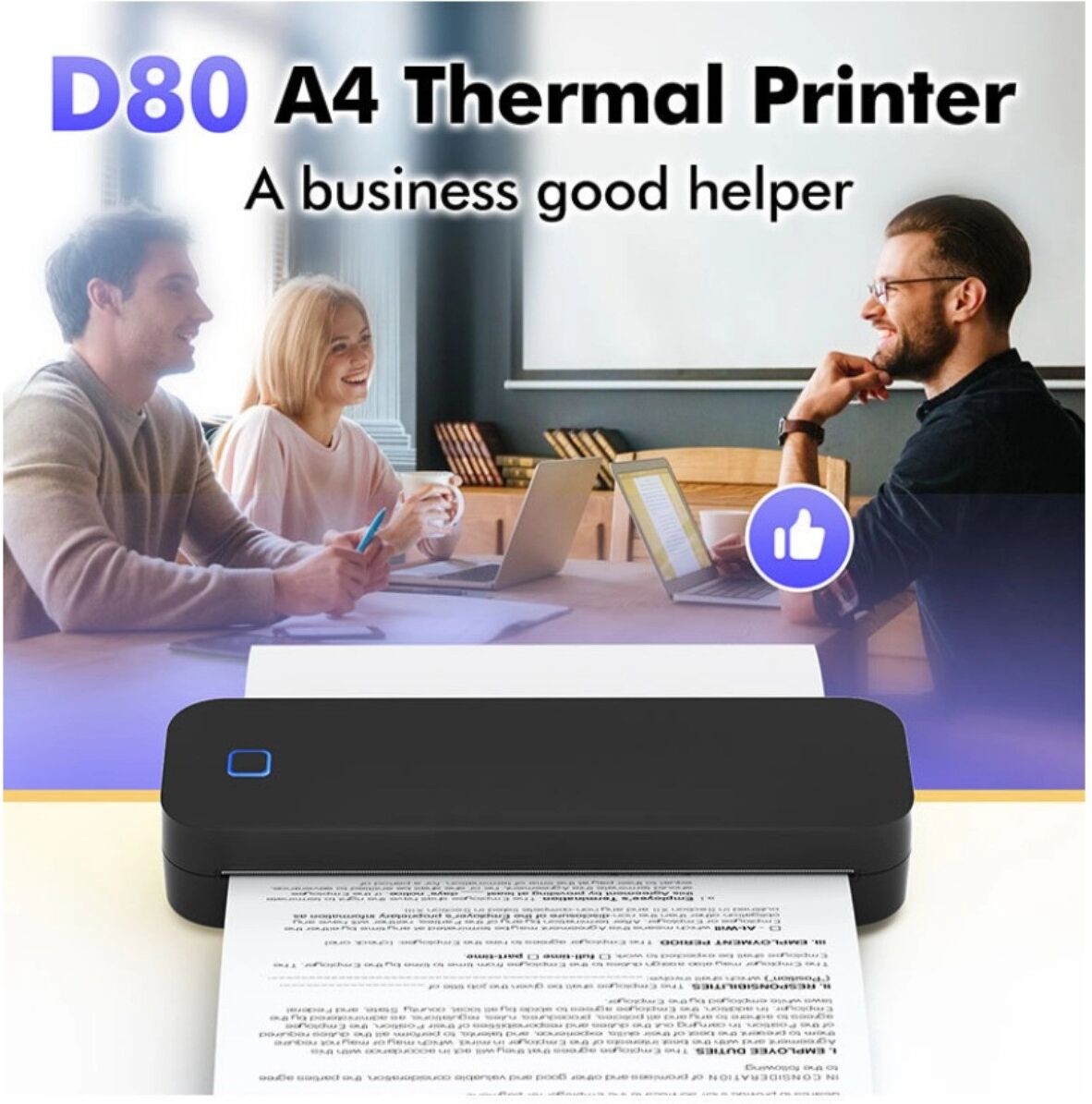 INF Imprimante thermique D80 mini sans encre, haute définition et Bluetooth Blanc