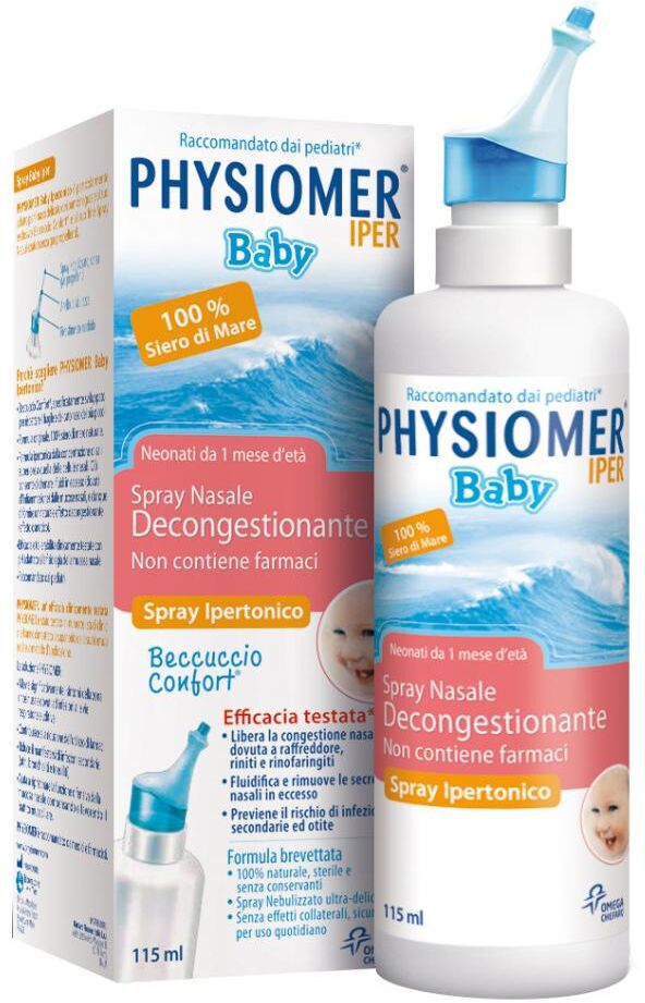 PERRIGO ITALIA Srl Physiomer Iper Baby Spray Ipertonico Nasale Decongestionante 115ml, Benessere Respiratorio e Decongestionante per Bambini