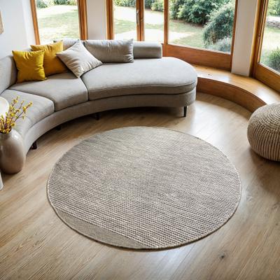 Wollteppich "Anisa, handgewebt", beige (creme, grau), H:10mm Ø:200cm, Wolle, MYFLAIR MÖBEL & ACCESSOIRES, Teppiche, reine Wolle, meliert, Wendeteppich, auch in rund, Wohnzimmer