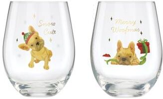Cambridge Holiday Frenchie Stemless Wine Glasses - Set of 2