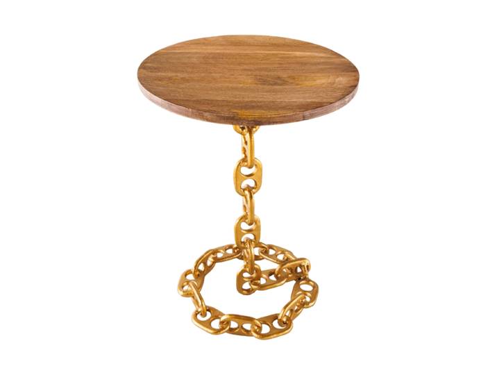 Design Beistelltisch „Chain“ - Gold Mangoholz Gold, Braun Invicta Interiors