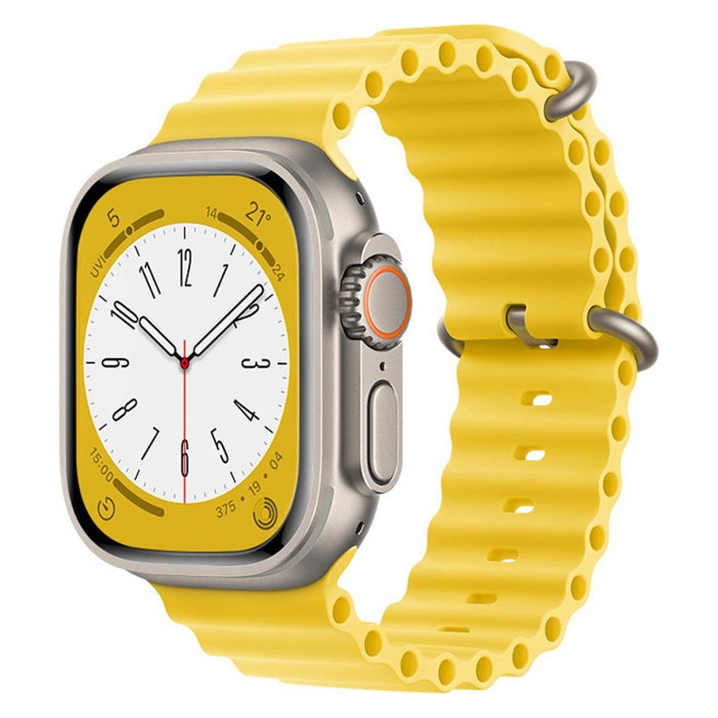 Techsuit - Watchband (W038) - Apple Watch 1/2/3/4/5/6/7/8/9/10/SE/SE 2 (38/40/41/42mm) - Yellow (Silicone, Stainless Steel) (56341258)