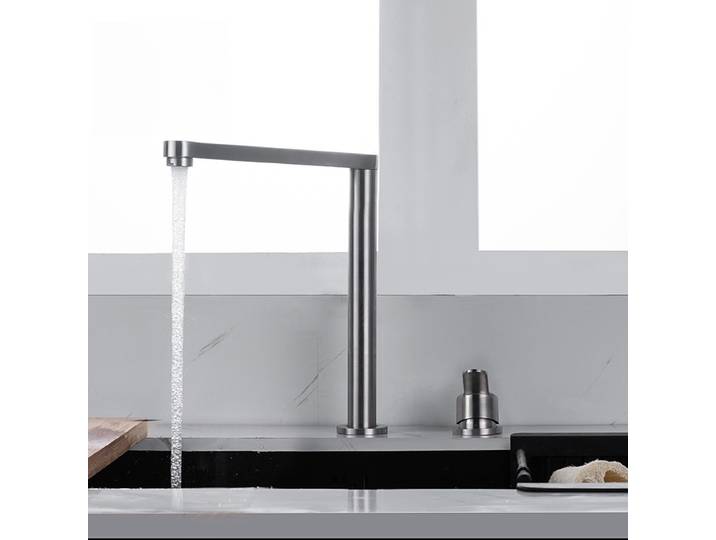 Robinet de cuisine pliant à levage caché, robinet d'évier en acier inoxydable 304, eau mixte chaude et froide, robinet d'évier séparé à double trous