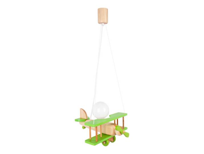 Kinderhängeleuchte Flugzeug, Grün, Naturfarben, Holz, Kiefer, 31x75x29 cm, Lampen & Leuchten, Innenbeleuchtung, Kinderzimmerlampen, Kinderhängeleuchten