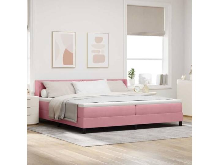 Polyester Modernes Boxspringbett Schlafzimmer Minimalistisch Kiefernholz Boxspringbett mit Matratze Rosa 200x200 cm Polyester Bett mit verstellbarem Kopfteil Lattenrost Doppelbett Schlafzimmer Möbel