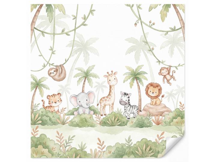 OnlyWow Kindertapete - Tiere - Dschungel - Pastell - 260x240 cm, Weiß, Papier, Rechteckig, 260x240 cm, Tapeten & Wandverkleidungen, Vliestapeten