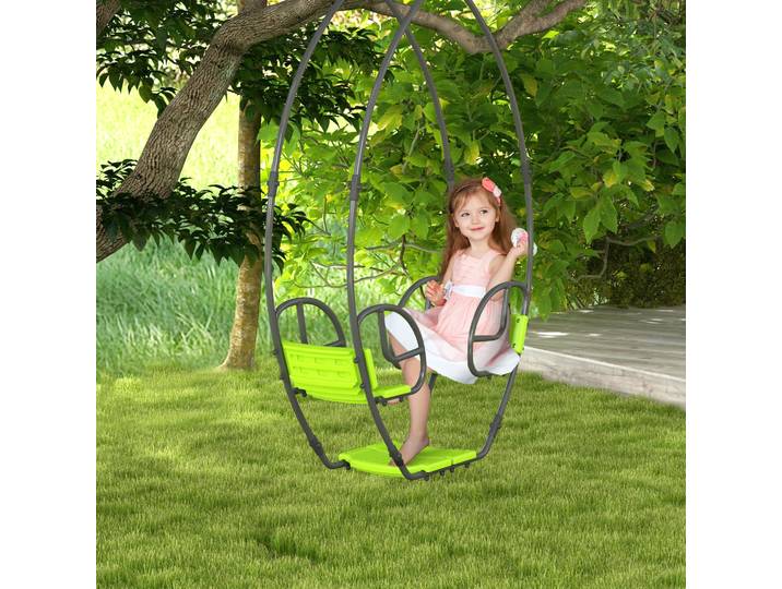 Outsunny Balançoire Enfants Métal 2 Places Vert 110.5cm