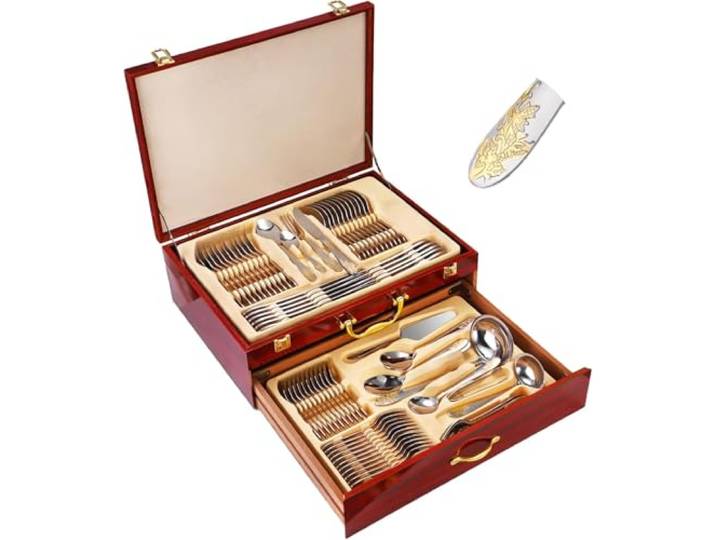 NGARY 72-teiliges Edelstahl-Besteckset, Gabel- Und Löffel-Besteckbox-Set Mit Doppelschichtiger Geschenkbox, Sammelgeschirr Aus Edelstahl, Perfektes Einweihungs-Abschlussgeschenk Für Ihre Lieben