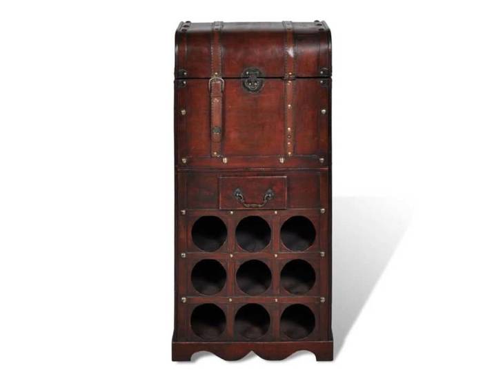 SALE 2026 Range-bouteilles rustique - Armoire Rouge - Casier à bouteilles avec rangement pour 9 bouteilles Bois 6.5 Kg 243871