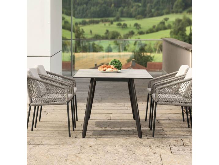 Stern 4x Sessel Odea cream mit Tisch 180x100 Interno Tischplatte