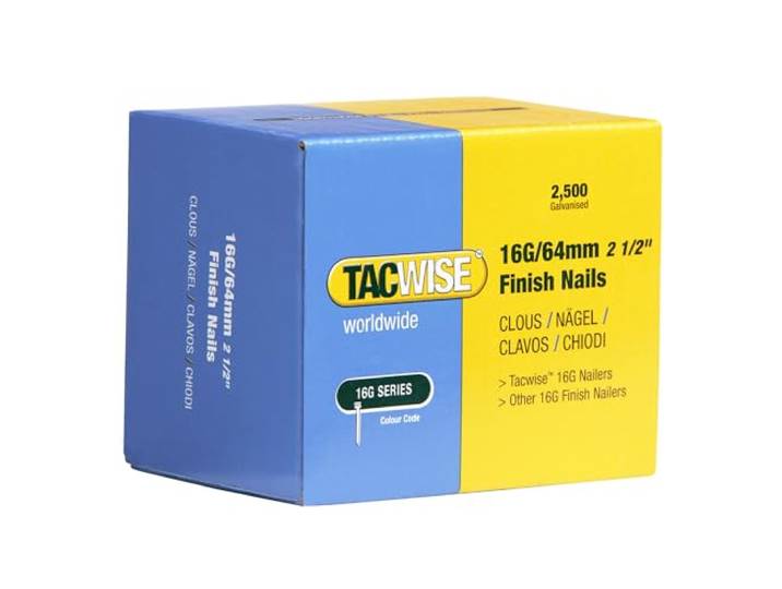 Tacwise 0301 Type 16G/64 mm Verzinkte Afwerknagels, 2500 Stuks