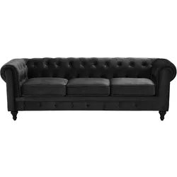 3-SITZER-SOFA Samtstoff Schwarz Chesterfield