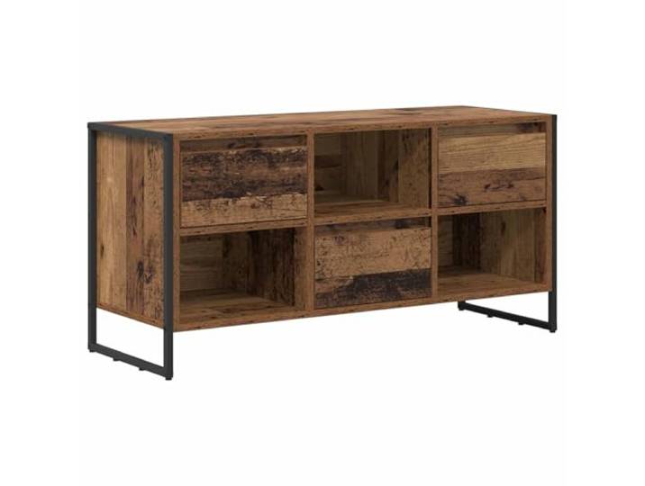 KTHLBRH TV-Schrank 100 x 36 x 49,5 cm Altholz Ingenieurholz Zweistufige Innenregale, Stahlbeine, Industriestil, Innengebrauch, weiches Tuch