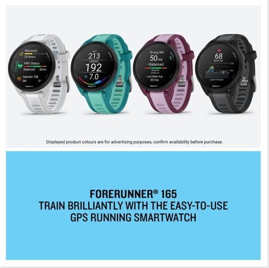 Garmin Forerunner 165 Music 43mm GPS Running Smartwatch - Turquoise/Aqua