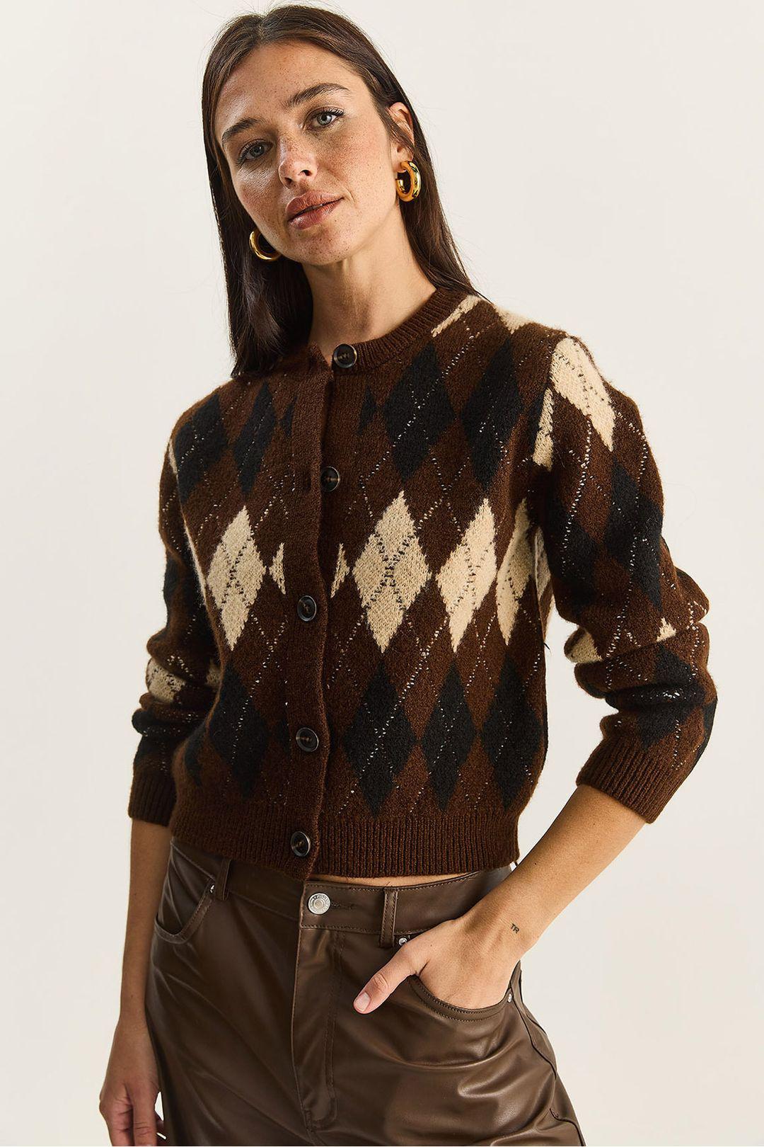 Dicker Jacquard-Strickcardigan mit Knopfverschluss