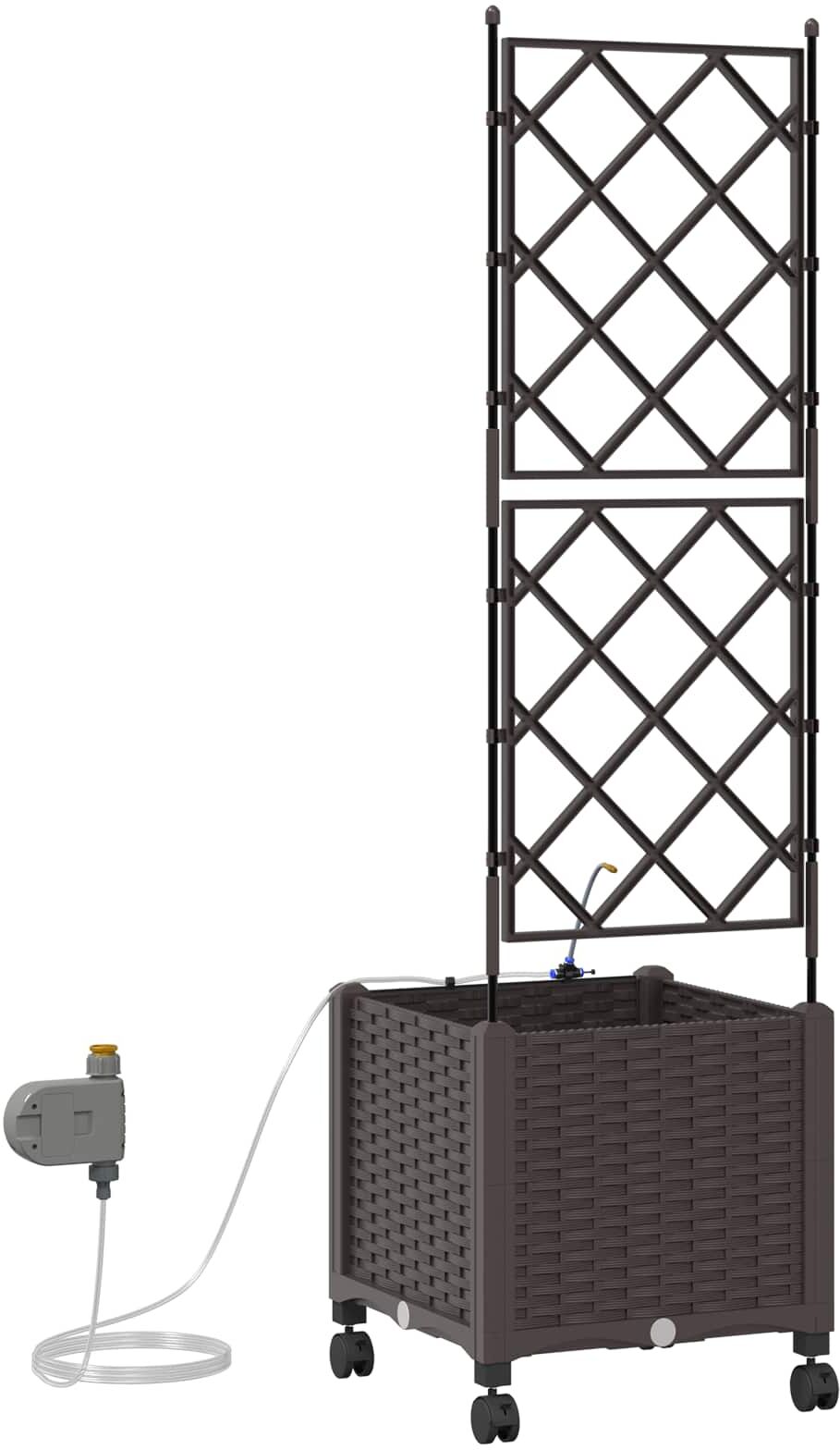 vidaXL Porte-plante de jardin avec irrigation et roues Marron PP