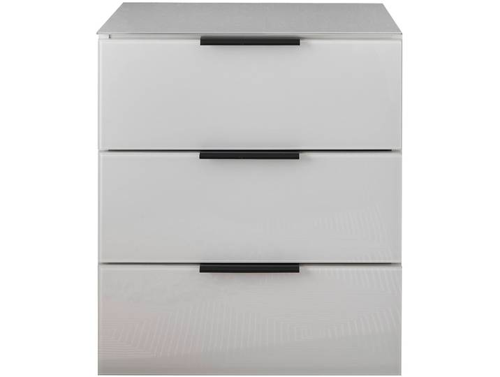 Nachtkommode SCHLAFKONTOR Pari Nachtkonsole, Nachtschrank, Nachttisch , weiß, glas, B:45,8cm H:52,9cm T:40cm, Glas, Melamin, Sideboards, Nachtkommode, mit 3 Schubkastenfronten aus Glas